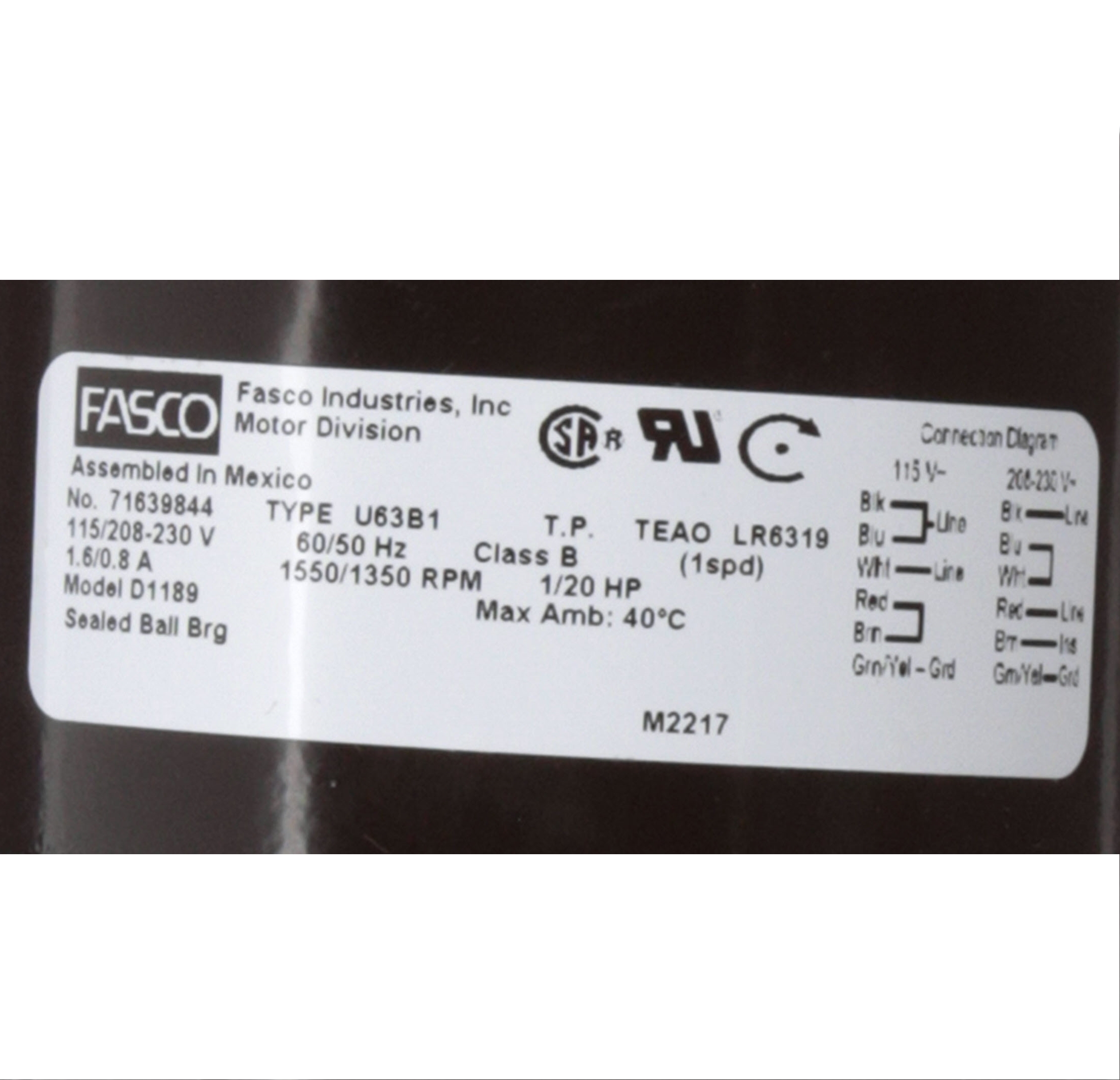 Fasco D1189 1/20 HP 1550 RPM 115/208-230 Volts OEM Direct Replacement Motor