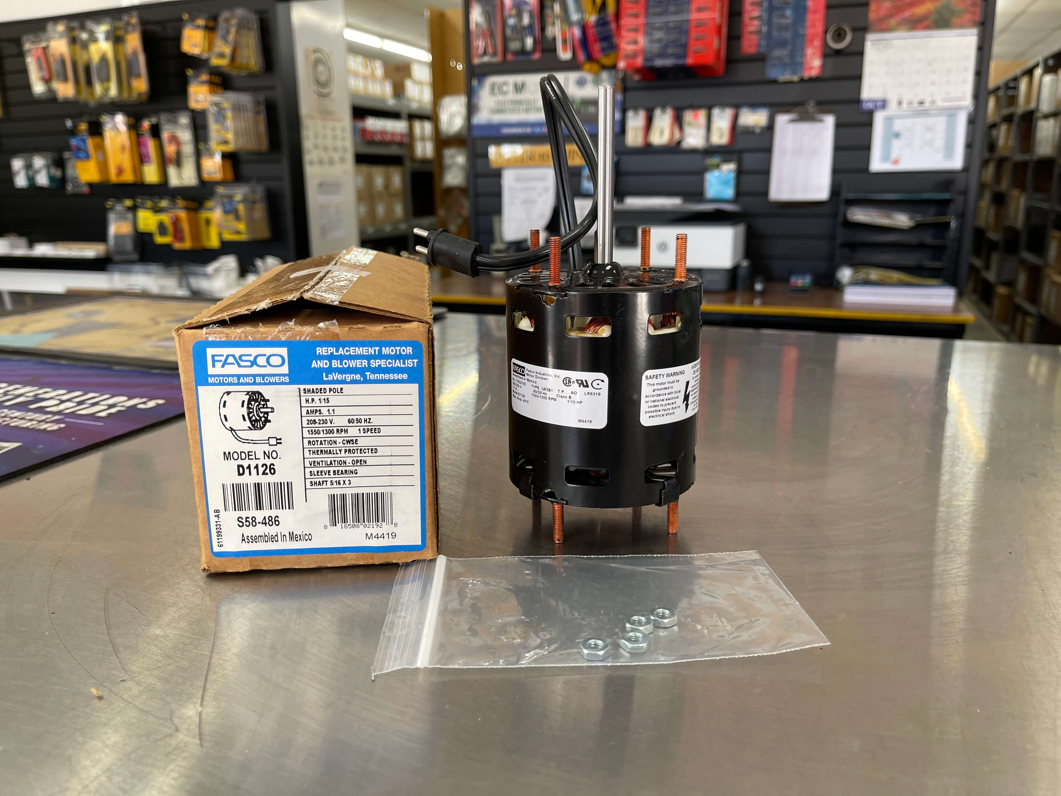 Fasco D1126 1/15 HP 1550 RPM 208-230 Volts Refrigeration Fan Motor