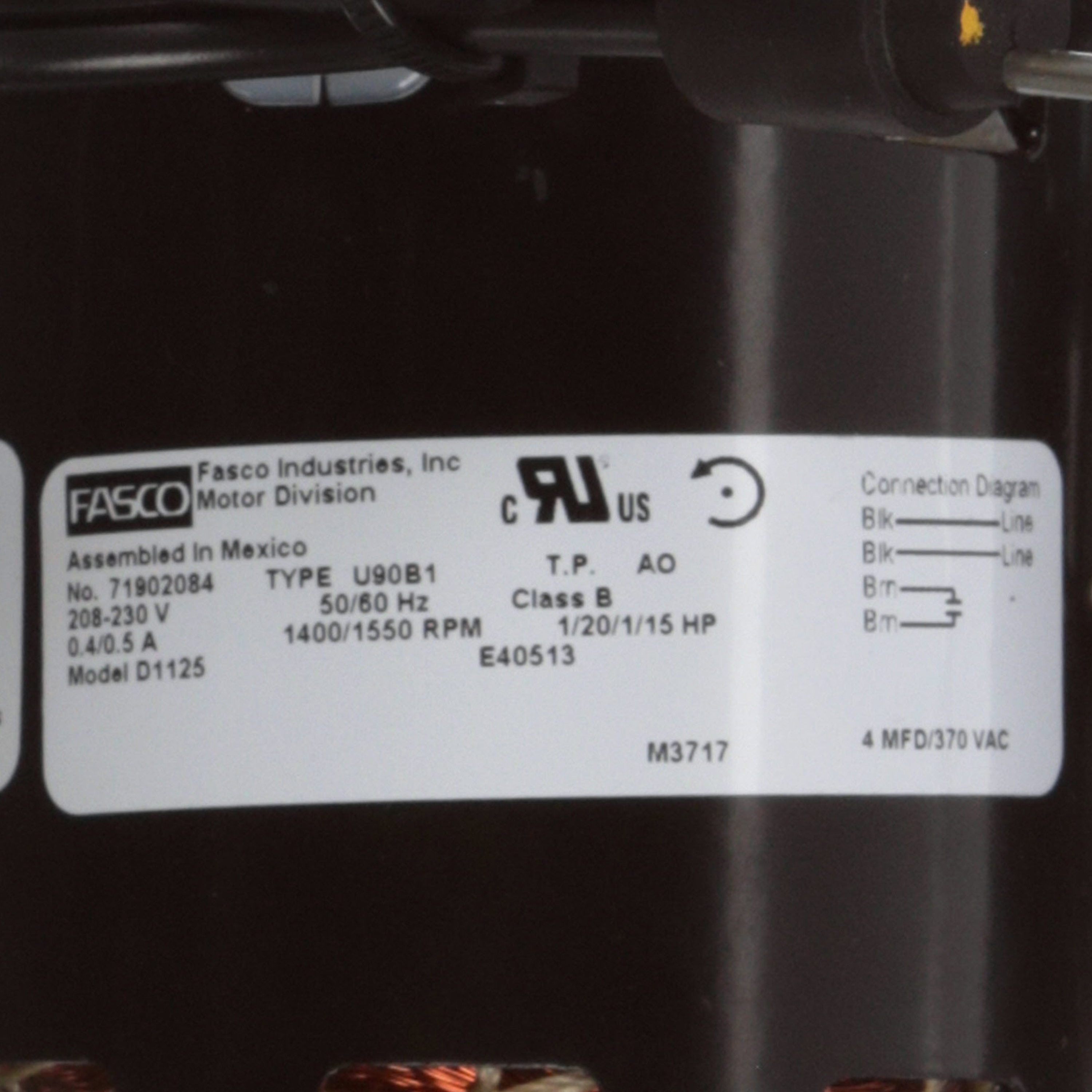 Fasco D1125 1/12 HP 1550 RPM 208-230 Volts Refrigeration Fan Motor