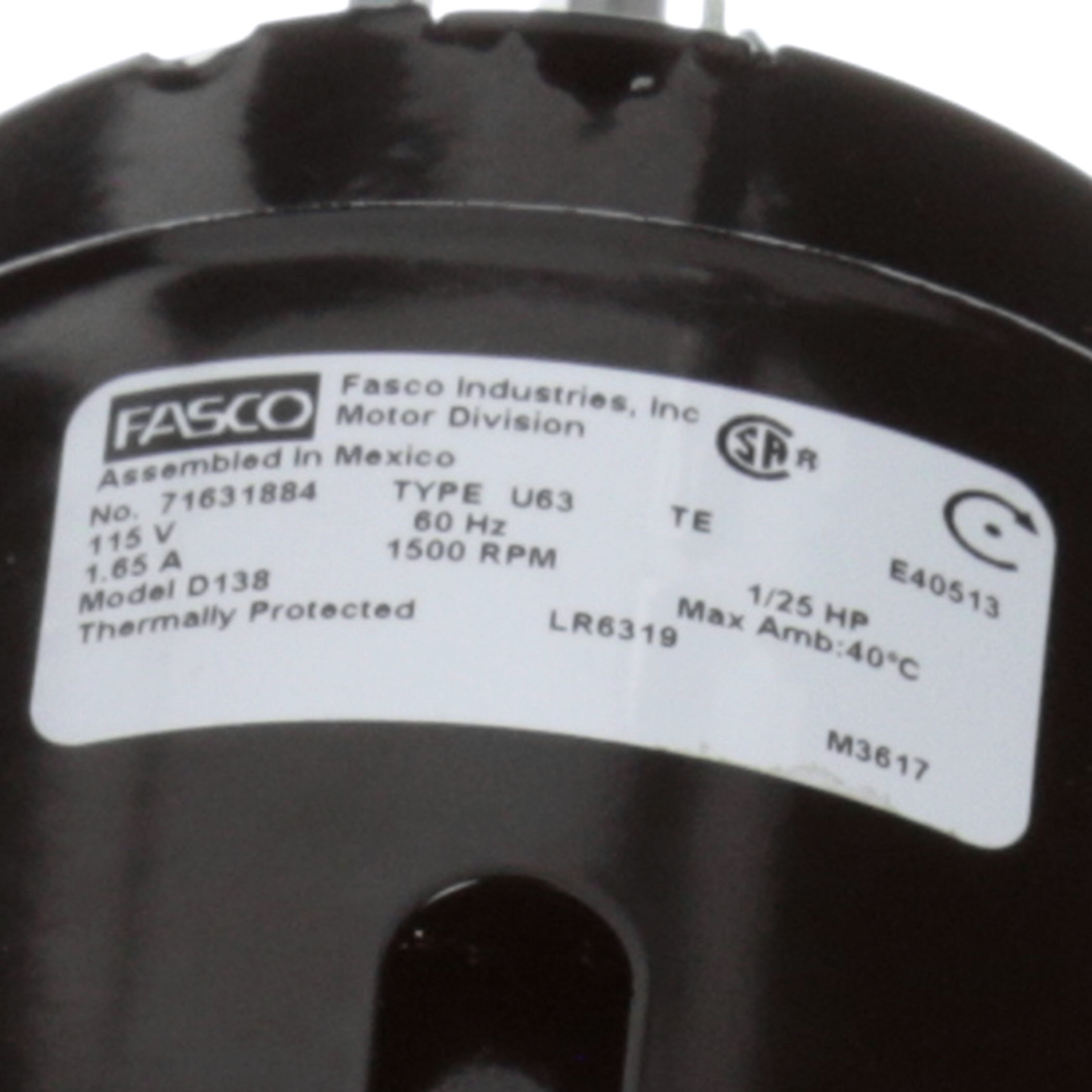 Fasco D138 1/25 HP 1500 RPM 115 Volts General Purpose Fan Motor