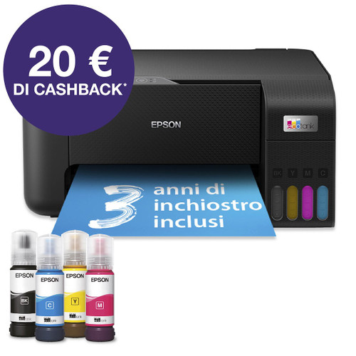 EPSON - EcoTank ET-2860 Stampante Inkjet Multifunzione A4, serbatoi ricaricabili, 3 anni inchiostro inclusi, 20 € di cashback* - 2240000350