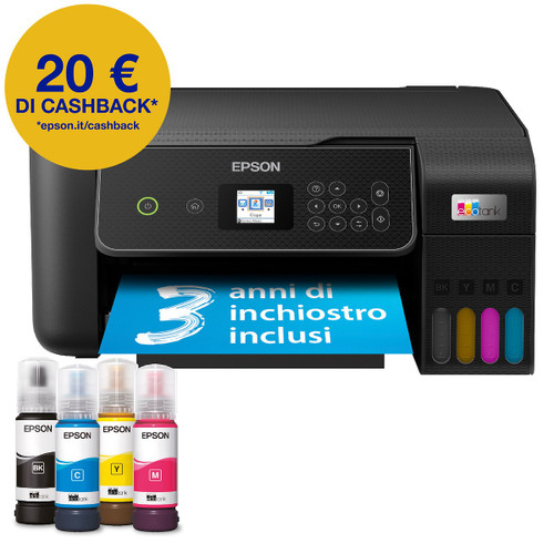 EPSON - EcoTank ET-2870 Stampante Inkjet Multifunzione A4, serbatoi ricaricabili, 3 anni inchiostro inclusi, 20 € di cashback* - 2240000351