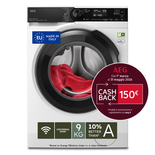 AEG - LAVATRICE CARICA FRONTALE 9 KG CLASSE A-10% 1400 GIRI LR8H94GBY MADE IN ITALY - 2230015593