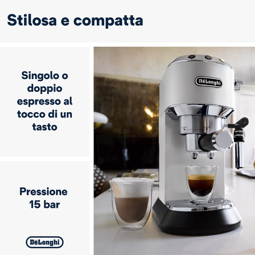 DE'LONGHI - DE'LONGHI Dedica - Macchina da Caffè Manuale Espresso e Cappuccino, Polvere e Cialde ESE., 1.1L, Bianco (EC685.W) - 2170004424