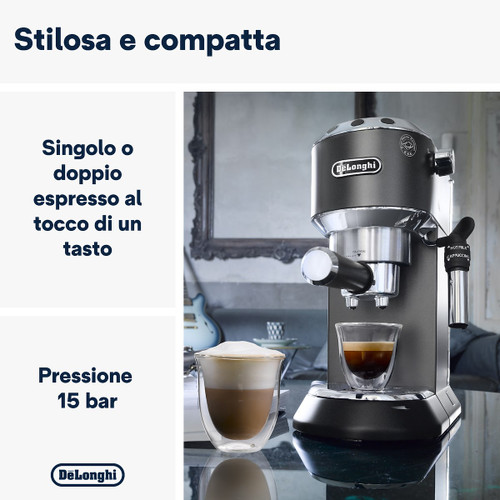 DE'LONGHI - De'Longhi Dedica - Macchina da Caffè Manuale Espresso e Cappuccino, Polvere e Cialde ESE, 1.1L, Nero (EC685.BK) - 2170004416