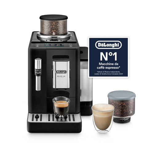 DE'LONGHI - DE'LONGHI Rivelia - Macchina Automatica per Caffè in Chicchi, Cappuccinatore manuale , 8 Bevande one touch, Display touch, Nero (EXAM440.35.B) - 2230013237