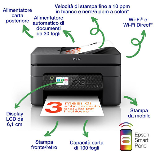 EPSON - Epson WorkForce WF-2950DWF - Stampante multifunzione inkjet (ADF) - Wireless, Display LCD, USB, stampa da mobile - 2220010447