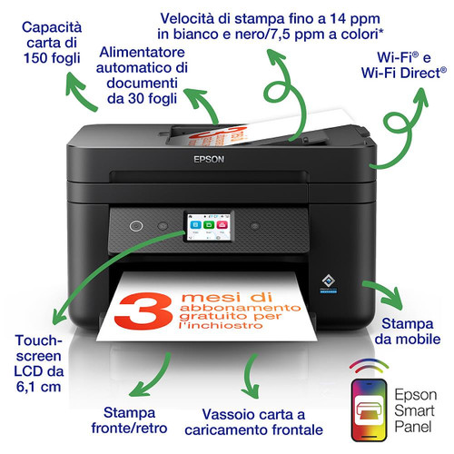 EPSON - Epson WorkForce WF-2960DWF - Stampante multifunzione inkjet  - Wireless, Display LCD, USB, stampa da mobile - 2220010448