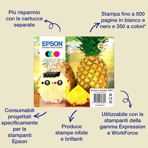 EPSON - EPSON SERIE 604XLBK/604CMY ANANAS MULTIPACK 4 COLORI STD/XL T10H CARTUCCIA DI INCHIOSTRO ORIGINALE - 2220008757