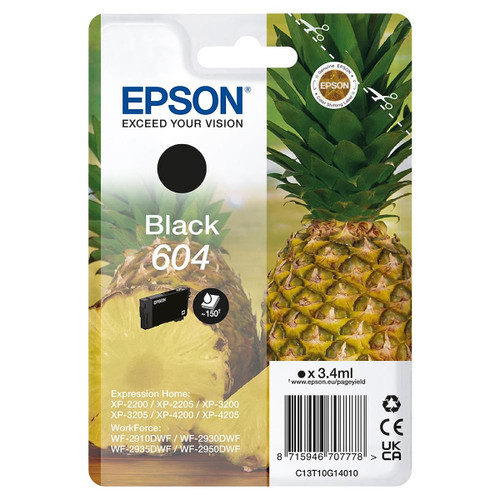 EPSON - EPSON SERIE 604 ANANAS NERO STD T10G CARTUCCIA DI INCHIOSTRO ORIGINALE - 2220008752 EPSON - EPSON SERIE 604 ANANAS NERO STD T10G CARTUCCIA DI INCHIOSTRO ORIGINALE - 2220008752