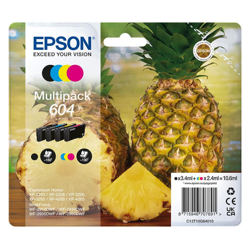 EPSON - EPSON SERIE 604 ANANAS MULTIPACK NERO STD, CIANO STD, MAGENTA STD, GIALLO STD, T10G CARTUCCIA DI INCHIOSTRO ORIGINALE - 2220008756