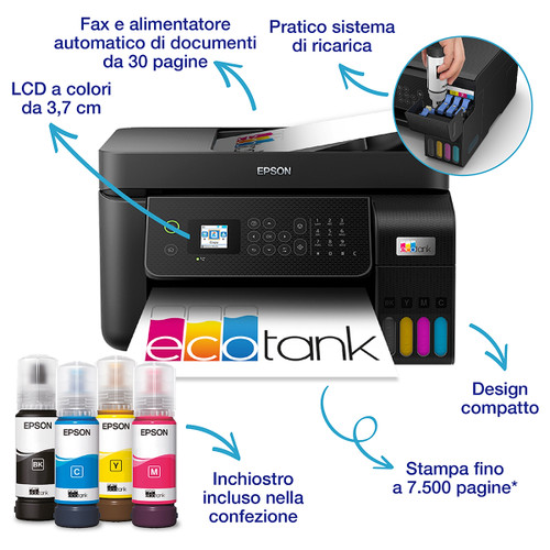 EPSON - EcoTank ET-4800 Stampante Inkjet Multifunzione A4, serbatoi ricaricabili, 3 anni inchiostro inclusi, 40€ cashback* - 2220006305 EPSON - EcoTank ET-4800 Stampante Inkjet Multifunzione A4, serbatoi ricaricabili, 3 anni inchiostro inclusi, 40€ cashback* - 2220006305