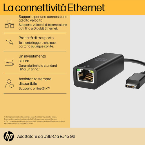 HP - Adattatore HP G2, USB-C TO RJ45, Nero - 2220005377 HP - Adattatore HP G2, USB-C TO RJ45, Nero - 2220005377