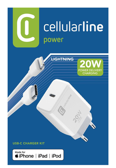 CELLULARLINE - USB-C CHARGER KIT 20W - USB-C TO LIGHTNING - 2200014845