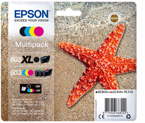 EPSON - 603 STELLA MARINA T03A XL MULTIPACK MIXED 4 COLORI - 2190011203 EPSON - 603 STELLA MARINA T03A XL MULTIPACK MIXED 4 COLORI - 2190011203