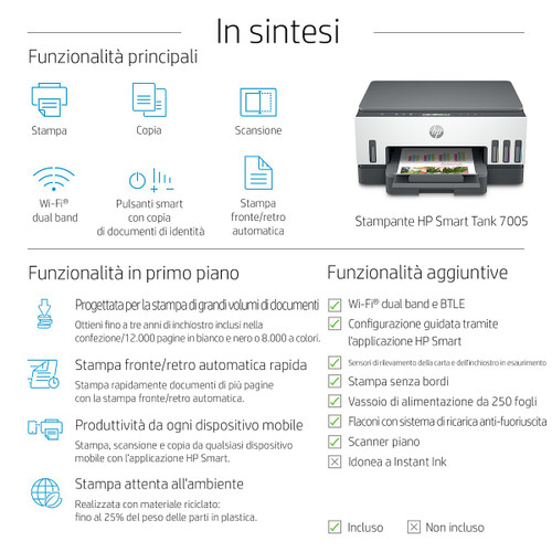 HP - SmartTank Plus 7005 Stampante multifunzione inkjet a colori Copia Scansione Wifi - 2230000506