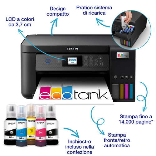 EPSON - EcoTank ET-2850 Stampante Inkjet Multifunzione A4, serbatoi ricaricabili, 3 anni inchiostro inclusi, 30€ cashback* - 2210011160 EPSON - EcoTank ET-2850 Stampante Inkjet Multifunzione A4, serbatoi ricaricabili, 3 anni inchiostro inclusi, 30€ cashback* - 2210011160