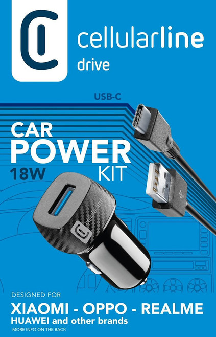 CELLULARLINE - USB CAR CHARGER KIT 18W - USB-C - HUAWEI, XIAOMI, - 2180003005