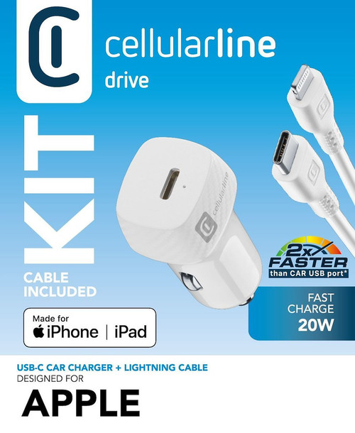 CELLULARLINE - USB-C CAR CHARGER KIT 20W - USB-C TO LIGHTNING - - 2210001812