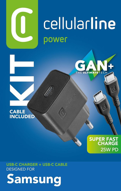 CELLULARLINE - SUPER FAST CHARGER KIT 25W - USB-C TO USB-C - SAM - 2190013406