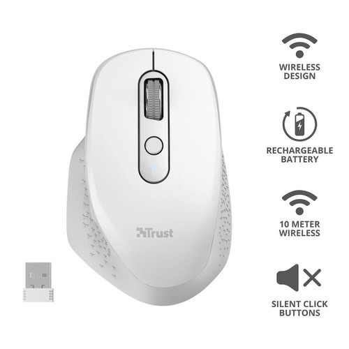 TRUST - OZAA RECHARGEABLE MOUSE WHITE - 2200006576