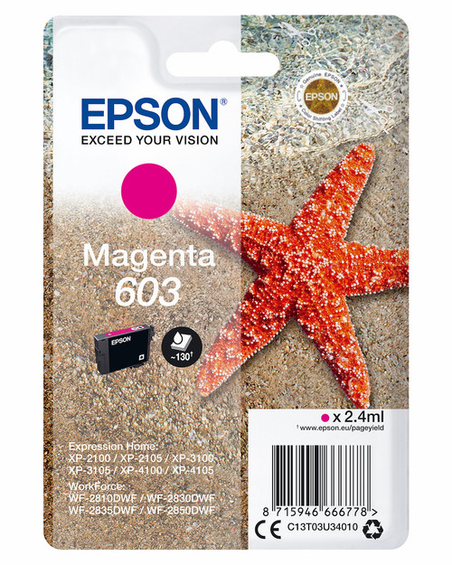 EPSON - 603 STELLA MARINA T03U STANDARD SINGLE MAGENTA - 2190010108 EPSON - 603 STELLA MARINA T03U STANDARD SINGLE MAGENTA - 2190010108