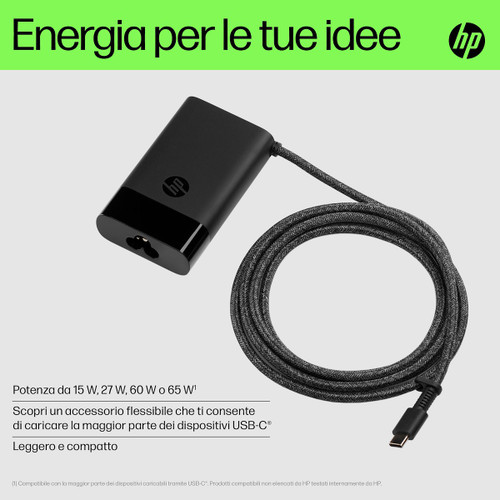 HP - Alimentatore USB-C da 65 W compatto compatibile con Notebook, Tablet, Smartphone, potenza da 15W, fino a 65W - 2220007570