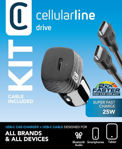 CELLULARLINE - SUPER FAST CAR POWER KIT 25W - USB-C TO USB-C - S - 2210009364