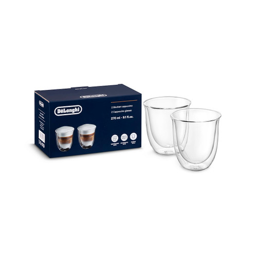 DE'LONGHI - Set di 2 bicchieri cappuccino in vetro a doppia parete, 270 ml - 2210009806