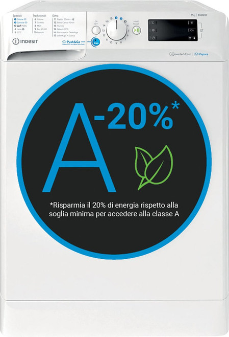 INDESIT - BWE 91498X WKV IT Lavatrice 9kg, classe A-20%, colore bianco, Motore Inverter BPM, 1400 giri, Display digitale XL, Vapor - 2240014098