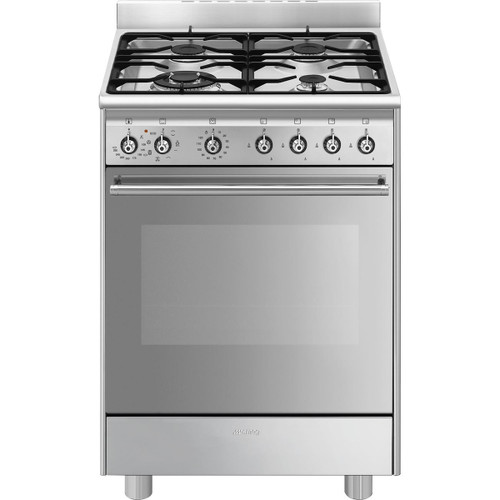 SMEG - Cucina 60x60 cm, pianale gas 4 fuochi, forno elettrico classe A, acciaio inox - 2240022477 SMEG 0 | Trony.it