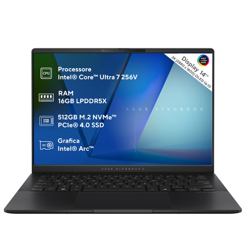 ASUS - ASUS Vivobook S 14 OLED S5406SA-PP078W, notebook 14", processore INTEL LNL Core™ Ultra 7, Black. - 2240018662