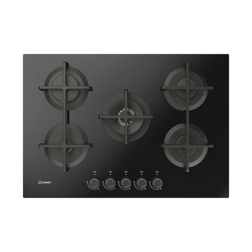 INDESIT - ING 72T/BK 1 piano gas vetro nero 75cm 5 fuochi bruciatore doppia corona griglie in ghisa lavabili in lavastoviglie - 2250006966