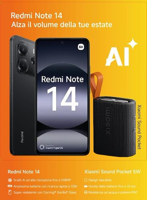 XIAOMI - Redmi Note 14 Midnight Black 8GB RAM 256GB ROM + Xiaomi Sound Pocket - 2250008494