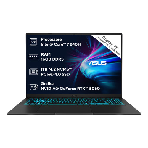 ASUS - ASUS V16 V3607VM-RP036WS, display 16", processore Intel® Core™ 7 Processor 240H, RAM 16GB, 1TB SSD, Black - 2250004770