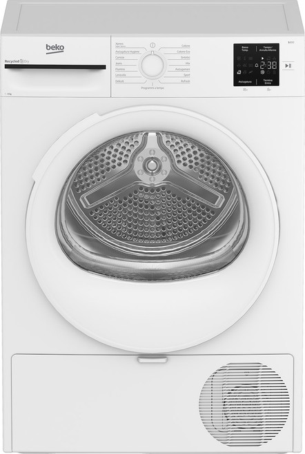 BEKO - Asciugatrice Slim 8kg, Classe D, Linea Estetica NX, motore asincrono, Display digitale, colore Bianco, oblò Bianco - 2250010882