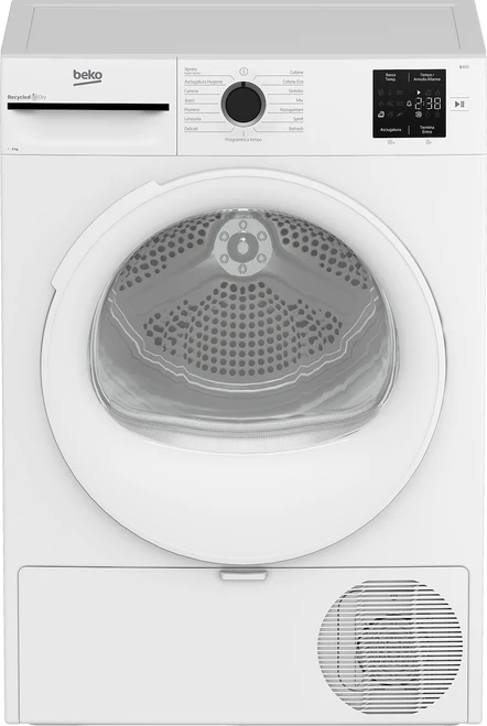 BEKO - Asciugatrice 9kg, Classe D, Linea Estetica NX, motore asincrono, Display digitale, colore Bianco, obl Bianco - 2250011154