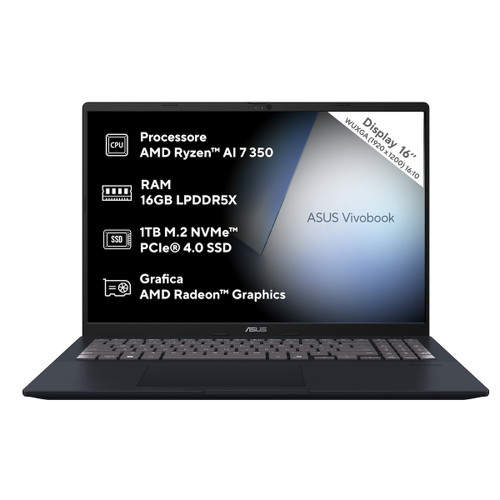 ASUS - ASUS Vivobook 16 M1607KA-MB053W, Notebook con display 16", processore AMD Ryzen™ AI 7 350, RAM 16GB, 1TB SSD, Blue. - 2250002410 ASUS - ASUS Vivobook 16 M1607KA-MB053W, Notebook con display 16", processore AMD Ryzen™ AI 7 350, RAM 16GB, 1TB SSD, Blue. - 2250002410