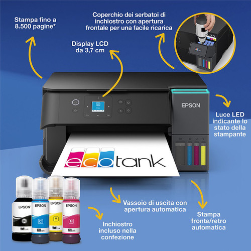 EPSON - EcoTank ET-2951 Stampante Inkjet Multifunzione A4, serbatoi ricaricabili, 3 anni inchiostro inclusi - 2250013017
