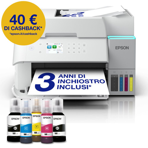 EPSON - EcoTank ET-3956 Stampante Inkjet Multifunzione A4, serbatoi ricaricabili, 3 anni inchiostro inclusi, 40 € di cashback* - 2250013022