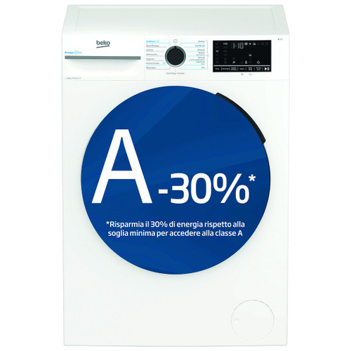 BEKO - Front Loader STD 8kg, Classe A-30%, Bianco, Motore Inverter 1400giri, Display touch, Porta nera, EnergySpin, Vapore - 2260002971