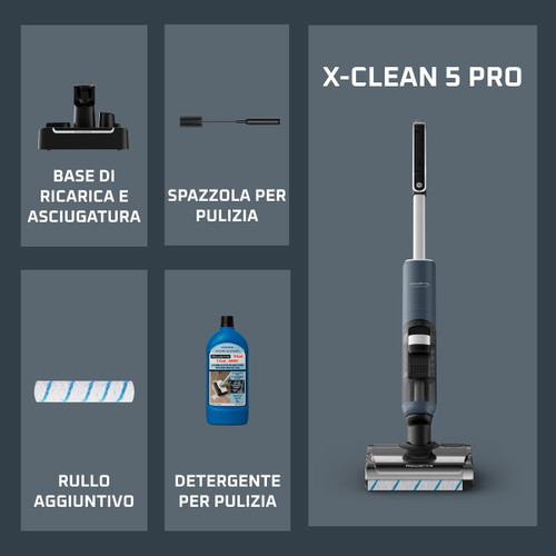 ROWENTA - X-Clean 5 Pro, Lavapavimenti senza fili, Autonomia 50 min, Autopulizia e Asciugatura, GZ5436 - 2260004745