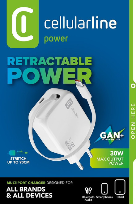 CELLULARLINE - CARICABATTERIE RETRACTABLE POWER GAN+ 30 W CAVO R - 2250011237
