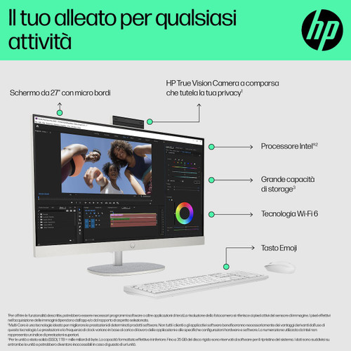 HP - HP All-in-One 27-cr1015nl PC, Windows 11 Home, 27", Intel® Core™ Ultra 5, 16GB RAM, 512GB SSD, FHD, Bianco conchiglia - 2260005378