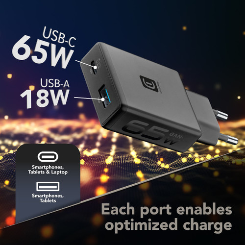 CELLULARLINE - CHARGER POWER LITE 65W SLIM DUAL A+C - 2260006400