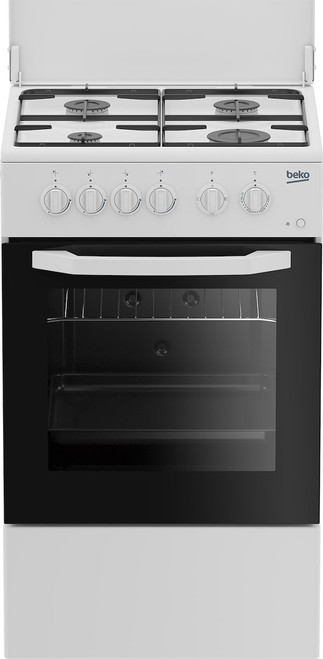 BEKO - Cucina CSS42014FW, (LxDxA) 50x50x85, Bianca, Forno elettrico statico, piano cottura a gas 4 zone, Coperchio in metallo - 2240022186