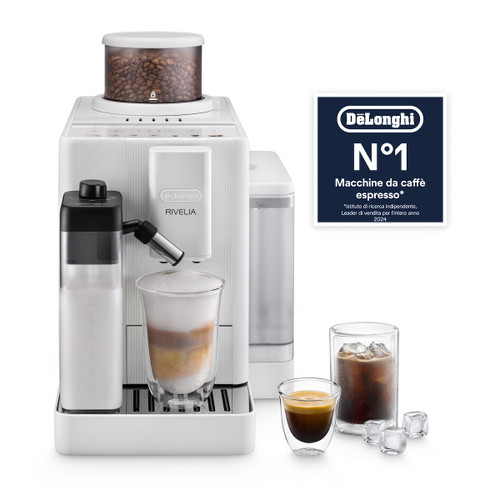 DE'LONGHI - De'Longhi Rivelia Start - Macchina Automatica per Caffè in Chicchi, 10 bevande one-touch, funzione Cold Brew, colore Arctic White (EXAM420.55.WXL) - 2260008094