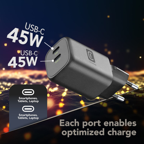 CELLULARLINE - CARICATORE GAN+ 45 W DOPPIA PORTA USB-C NERO - 2260007780