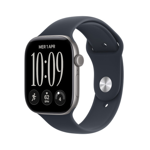 APPLE - Apple Watch Series 12 GPS, cassa 46 mm in alluminio grigio siderale con cinturino Sport blu marino - M/L - 2260010296