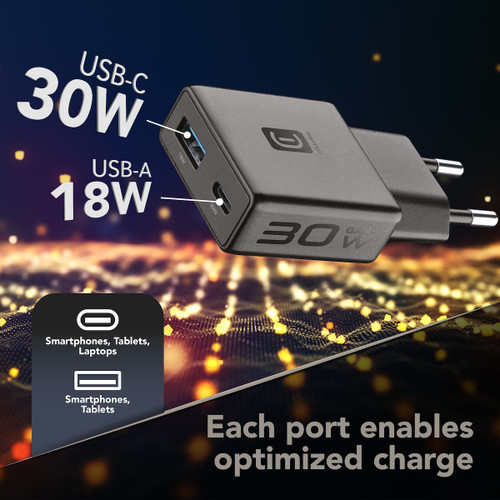 CELLULARLINE - CHARGER POWER LITE 30W SLIM DUAL A+C - 2260006388